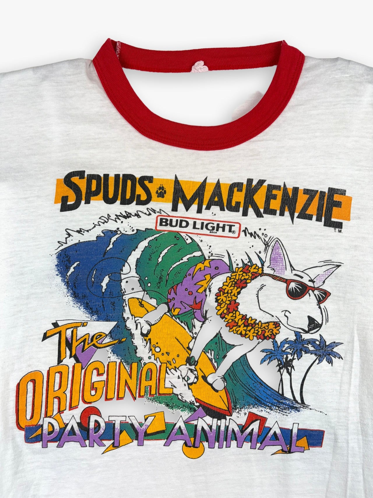 1980s Bud Light Spuds Mackenzie The Original Party Animal Ringer T-Shirt